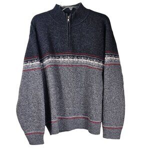 Club Room Mens 1/4 Zip Nordic Sweater Sz XL 100% Lambswool Fair Isle Old Money